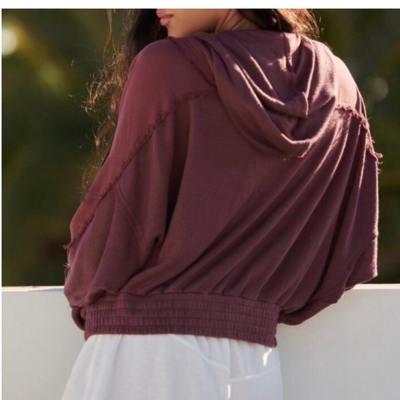 Free People Movement Windy Meadow Maroon/Burgundy Cropped Hoodie Sz Small - Picture 5 of 15
